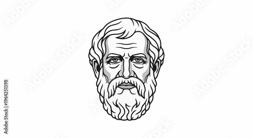 Stylized black and white drawing of a man's bearded head