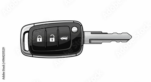 A car key with three buttons on a white background