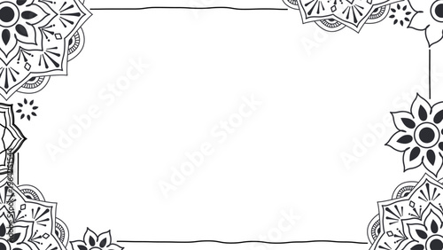 四隅に曼荼羅と花のラインアートをあしらった手描き風フレーム背景