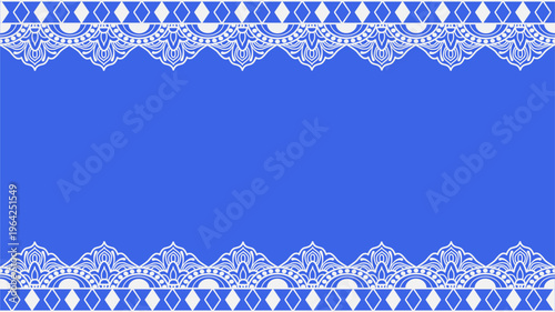 鮮やかなブルーに白いレース装飾を施したエレガントなフレーム背景