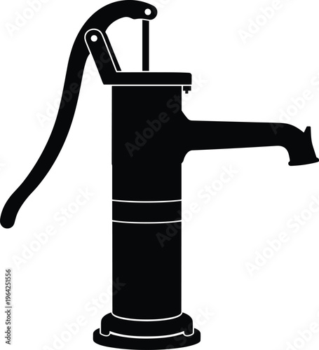 Vintage Black Water Hand Pump Silhouette Vector Icon Isolated on White Background for Farmhouse Decor Rustic Garden Logo and Retro Equipment Illustration