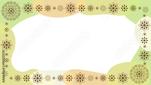 パステルカラーの抽象背景とマンダラ装飾のエレガントなフレーム