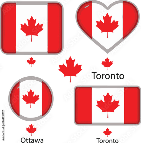 Canadian flag icons and toronto ottawa symbols