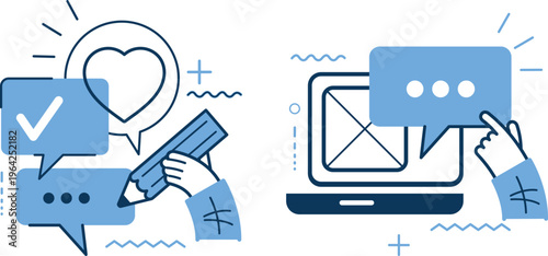 Digital communication and healthcare service illustration with positive feedback