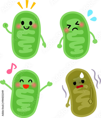 ミトコンドリアのキャラクターのイラストセット