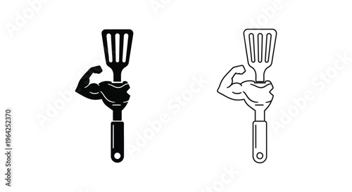 Flex muscles spatula biceps silhouette fitness kitchen Vector