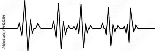 Heartbeat ECG waveform illustration, medical electrocardiogram line art symbol, health pulse monitor design, cardiology rhythm icon representing vitality, fitness, life, and wellness concept
