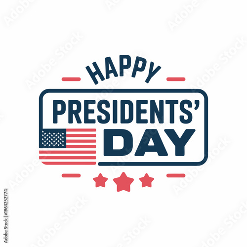 Happy presidents day graphic with american flag and stars isolated on white background, Vector, illustration