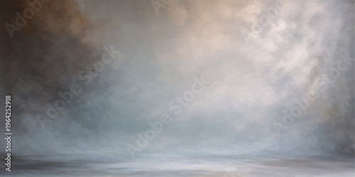 Dramatic water flowing from a waterfall crashes through dark fog and blue storm clouds with a white texture of motion under a cloudy nature sky