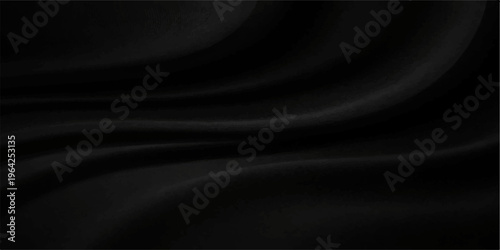 Smooth black satin fabric background with flowing luxury silk waves and soft dark purple light curves for a professional textile backdrop design