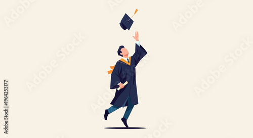 Joyful graduate celebrates academic achievement by throwing cap in air, symbolizing success and a significant life milestone after years of dedicated study and triumph