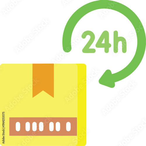 Delivery box with 24h cycle arrow icon symbolizing fast shipping and logistics services