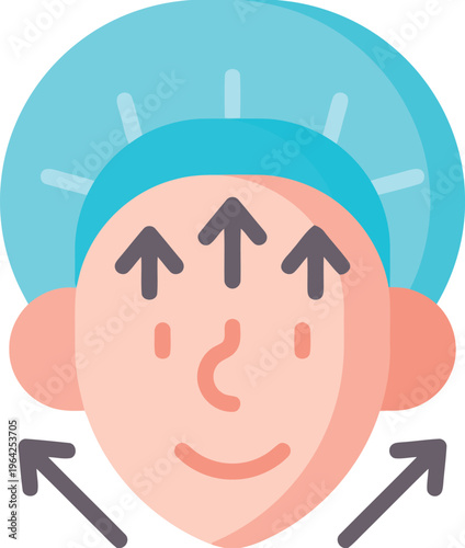 Facial aesthetic treatment diagram with directional arrows indicating face lift or skin tightening and cosmetic surgery