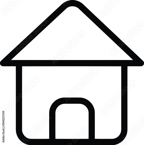 Minimalist house icon with thick black outline for real estate homepage symbol or property mortgage application app design