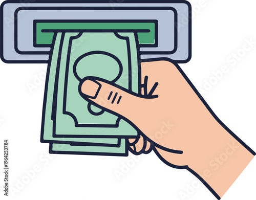 Hand inserting money into an atm