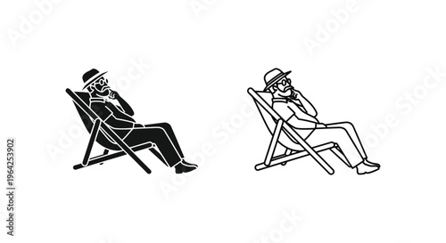 Two men relaxing in folding deck chairs Vector