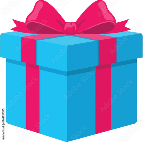 Bright blue gift box with pink ribbon and bow celebration present surprise birthday festive holiday gift wrapping occasion