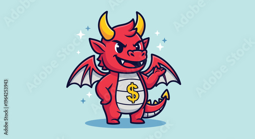 Cute Red Dragon with Dollar Sign on Belly.