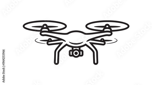 Line art quadcopter drone icon with camera