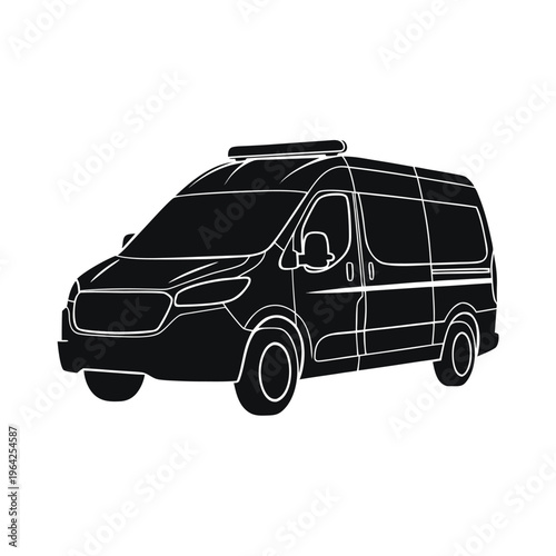 Black ambulance silhouette vector icon, emergency medical service van illustration, first responder vehicle isolated on white background