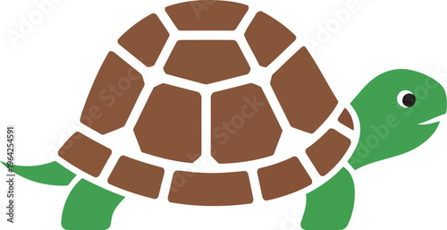 Funny cartoon turtle with brown shell and green head smiling, isolated on white background, simple vector illustration