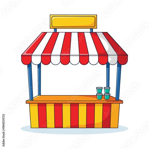 Empty Carnival Booth with Red and White Stripes and Yellow Sign