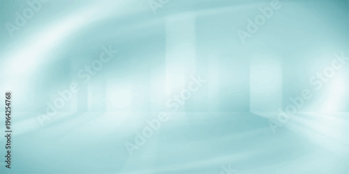 A futuristic 3d render of an empty business office corridor featuring an abstract blue light background with sleek architecture and a polished floor reflecting a minimal room design