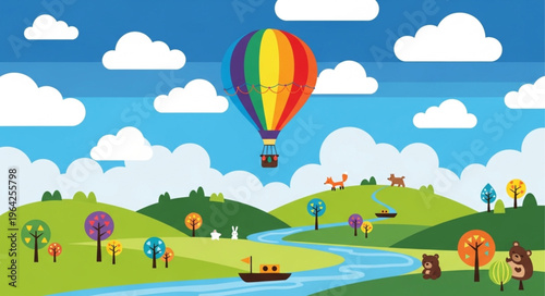 Hot air balloon flying high.