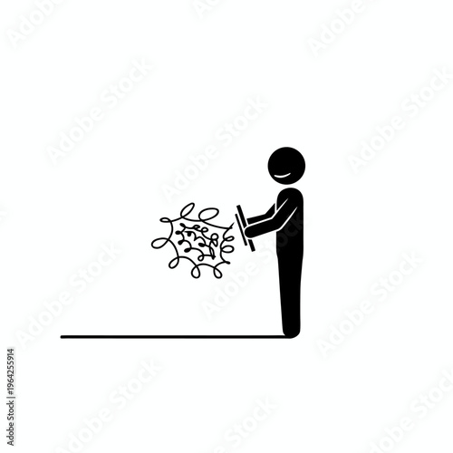 Stick Figure Wiping Away Chaotic Scribble and Mess from White Surface Representing Order and Clarity