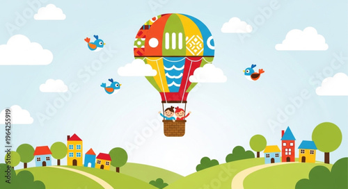 Hot Air Balloon Flying High.