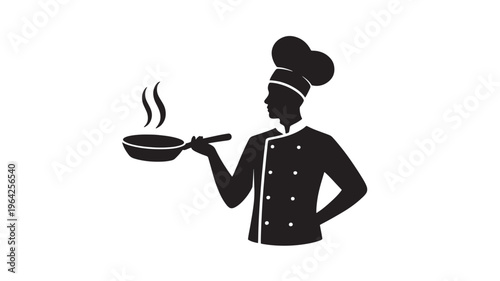 Chef cooking with frying pan silhouette vector icon