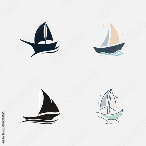 Minimalist Sailing Boat and Yacht Club Vector Logo Set
