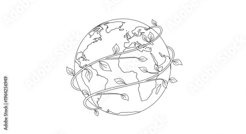 Earth wrapped with leaves and vines eco friendly symbol environmental concept sustainable planet