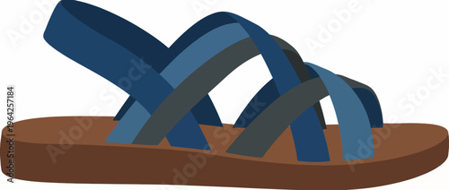 A pair of stylish blue sandals featuring crisscrossed straps on a brown sole, perfect for summer wear and beach outings, evoking a relaxed and casual vibe.