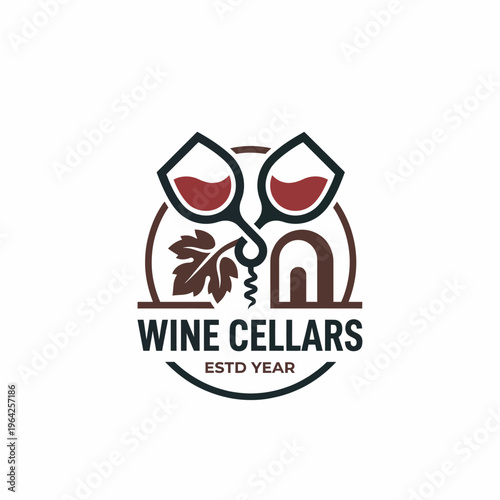 Chic wine cellars logo showcasing two glasses of red wine and a corkscrew, reflecting sophistication and the world of wine collection in a minimalist and stylish design.