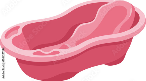 This charming illustration showcases a pink baby bathtub, evoking feelings of childhood nostalgia and care, perfect for baby-related products or services.