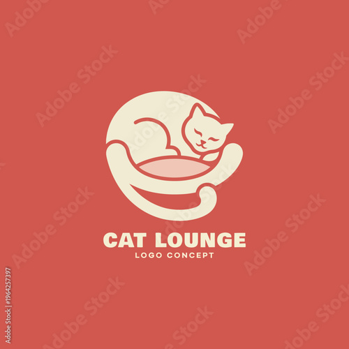 A sleek and modern logo design representing a cat in a lounge, perfect for branding a cozy cat cafe or pet service business with a warm and inviting vibe.