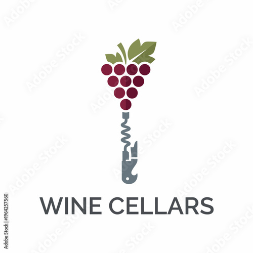 A refined logo featuring a corkscrew and grape cluster, representing an elegant wine cellar business, emphasizing quality and sophistication in wines.