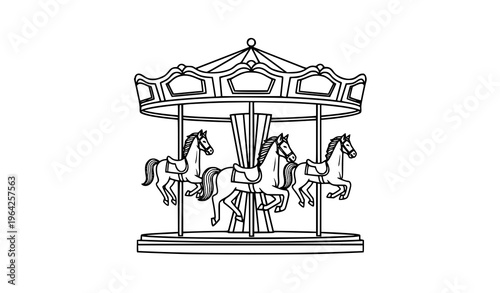 Decorative Carousel with Horses Vector Icon Illustration Amusement Ride Isolated Stock Image