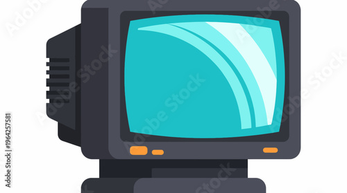 This vintage style computer features a bright blue screen and retro design, capturing nostalgia and the early days of technology in a charming artistic manner.