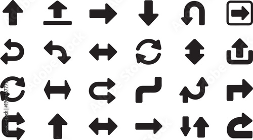 Collection of black arrow icons on a white background