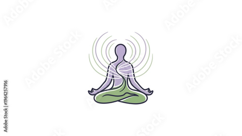 A serene vector illustration of a woman in a lotus pose silhouette practicing zen meditation for health and spiritual peace.