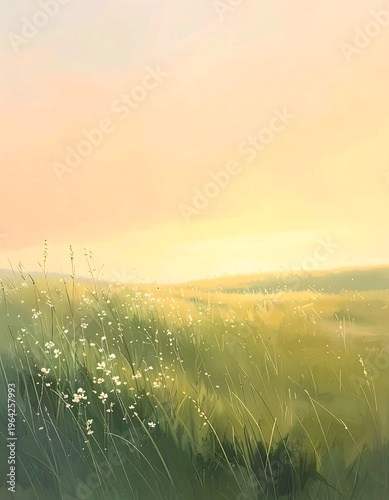 Serene Meadow at Dawn - A Watercolor Landscape Painting.