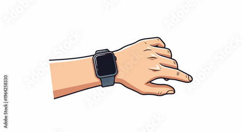 A cartoon-style human hand wearing a smart watch, fingers extended