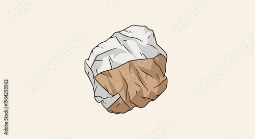 A crumpled paper bag, half white, half brown, isolated on a cream background