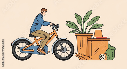 Man Riding Bicycle with Plants.
