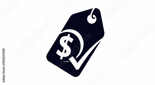 Dark tag with dollar sign and checkmark, representing a verified price