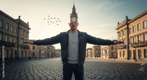 Man with invisible head outdoors.
