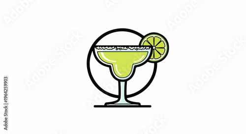 A stylized lime margarita with a salt rim and lime wedge