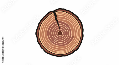 A stylized illustration of a cracked tree trunk cross-section with concentric growth rings